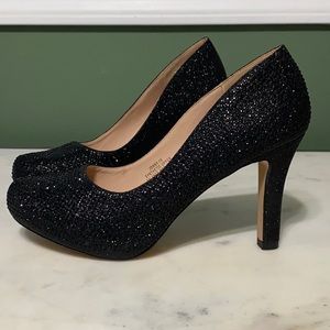 Size 9 Black Glitter Heels with Gemstones